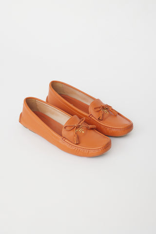 Prada Orange Vernice Leather Driving Loafer