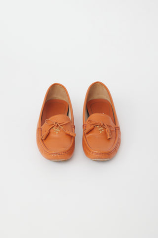 Prada Orange Vernice Leather Driving Loafer