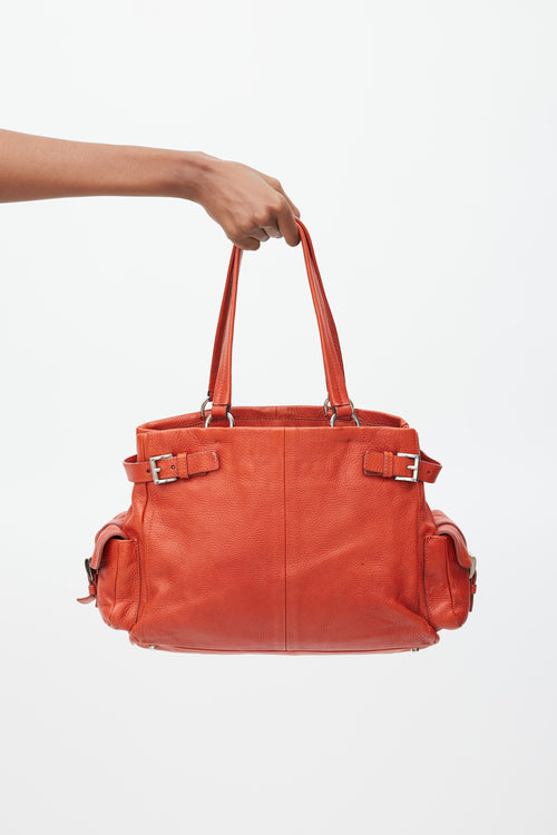 Prada Red 
Silver Vitello Daino Life Bag