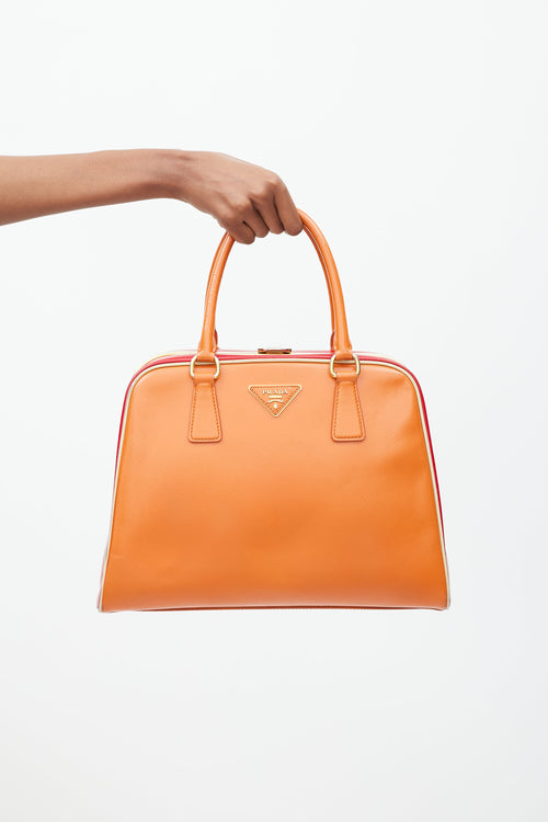 Prada Orange 
Red Saffiano Vernice Pyramid Frame Bag