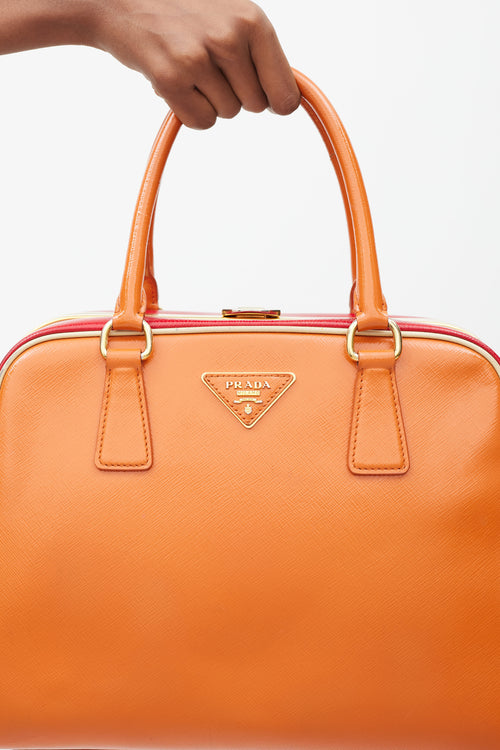 Prada Orange 
Red Saffiano Vernice Pyramid Frame Bag