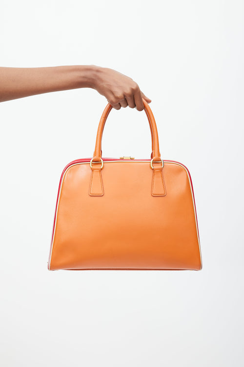 Prada Orange 
Red Saffiano Vernice Pyramid Frame Bag