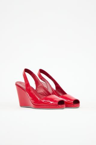 Prada Patent Peep Toe Wedge