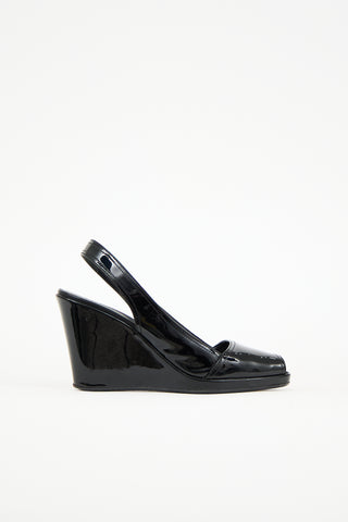 Prada Patent Peep Toe Wedge