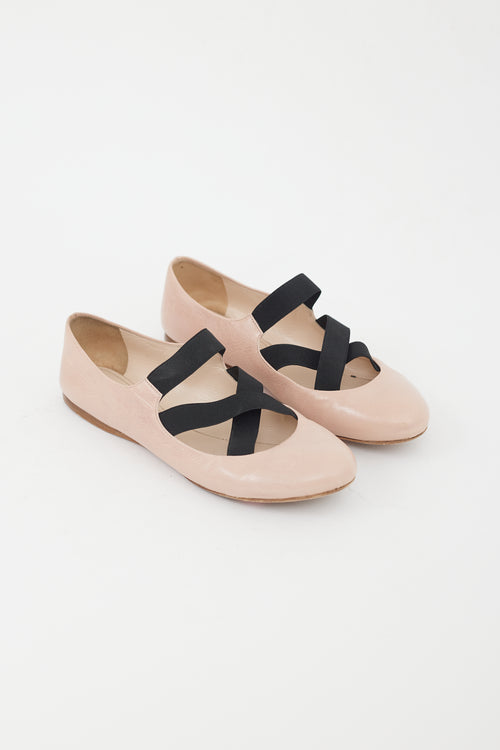 Prada Pink 
Black Leather Strappy Ballet Flat