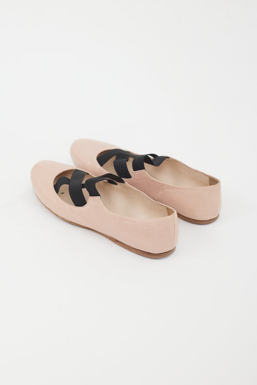 Prada Pink 
Black Leather Strappy Ballet Flat