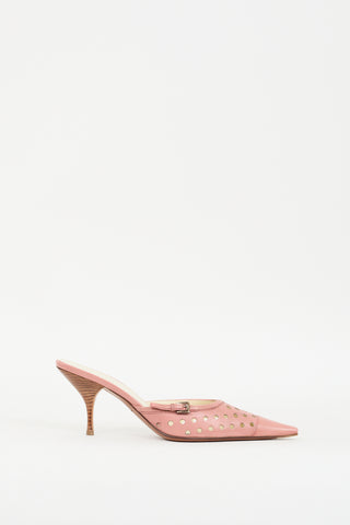 Prada Pink Leather Perforated Heeled Mule