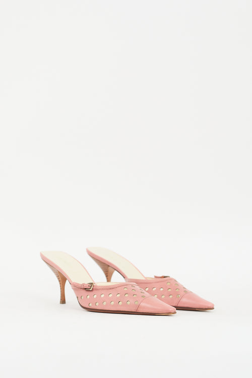 Prada Pink Leather Perforated Heeled Mule