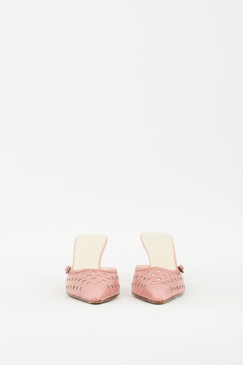 Prada Pink Leather Perforated Heeled Mule