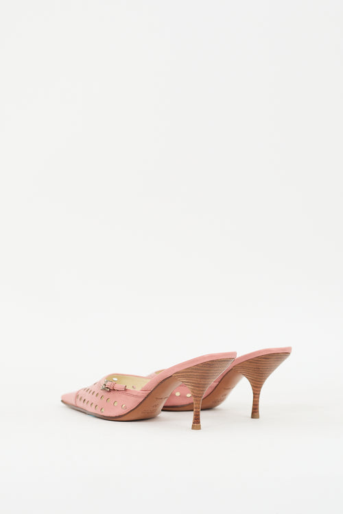 Prada Pink Leather Perforated Heeled Mule