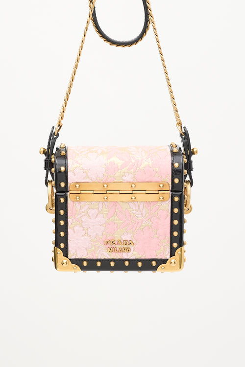 Prada Pink 
Multicolour Floral Mini Treasure Trunk Cahier Bag