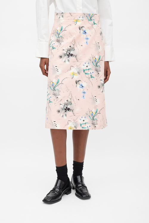 Prada Pink 
Multicolour Floral Skirt