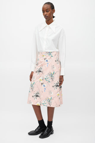 Prada Pink 
Multicolour Floral Skirt