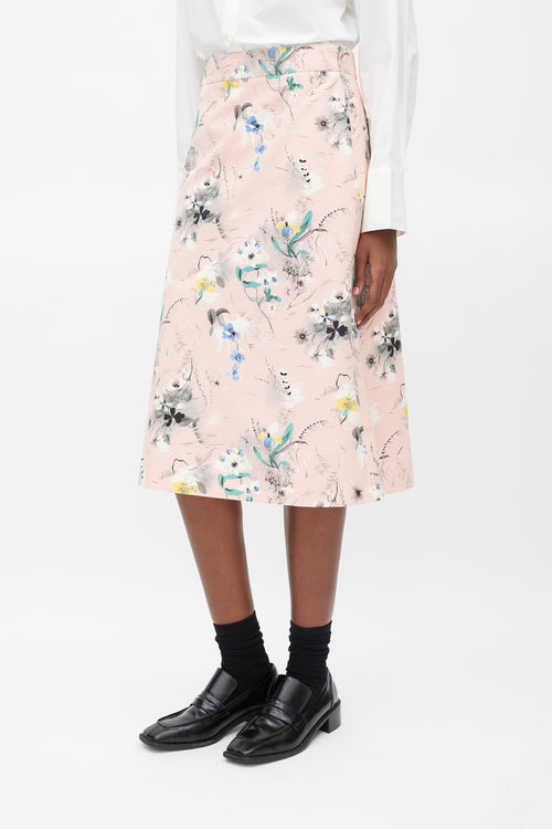 Prada Pink 
Multicolour Floral Skirt