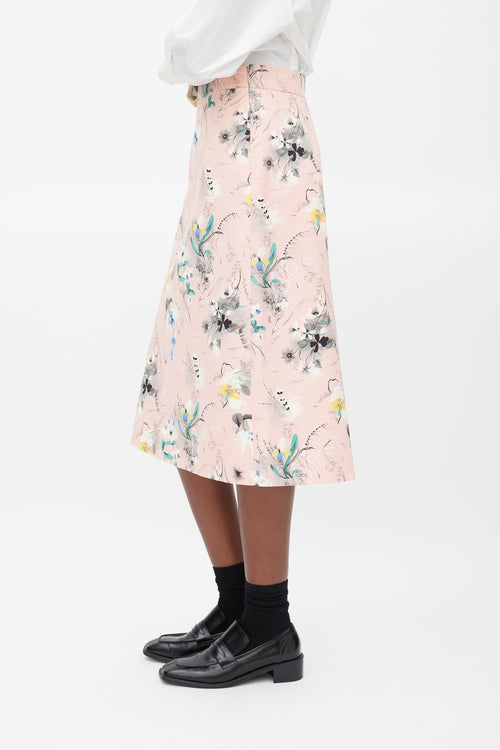 Prada Pink 
Multicolour Floral Skirt