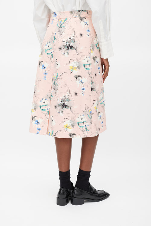 Prada Pink 
Multicolour Floral Skirt