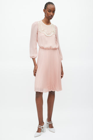 Prada Pink 
Yellow Pleated Beaded Dress