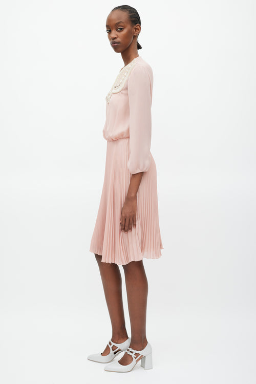 Prada Pink 
Yellow Pleated Beaded Dress