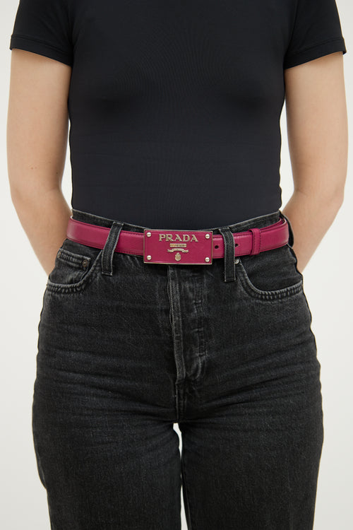 Prada Purple Saffiano Rectangle Logo Belt