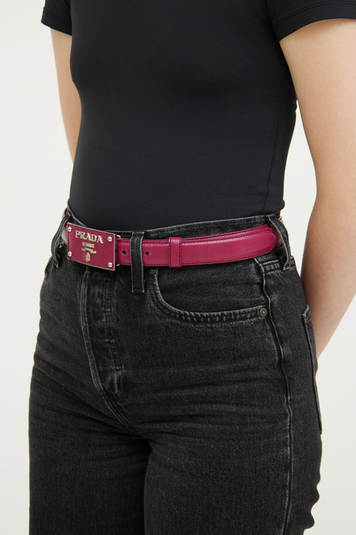 Prada Purple Saffiano Rectangle Logo Belt