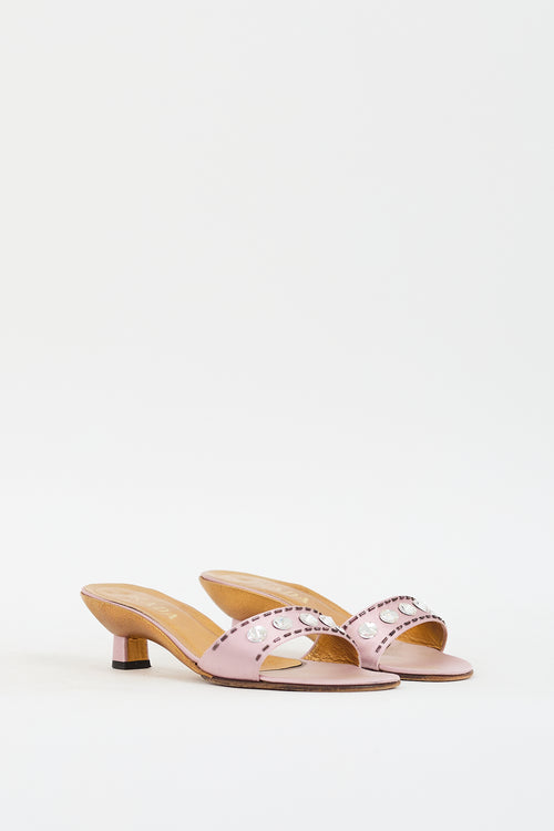 Prada 2000s Pink Satin Embellished Mule