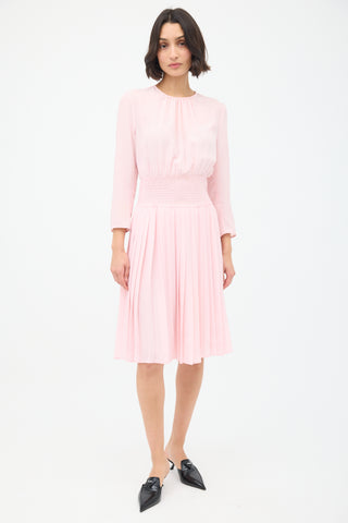 Prada Pink Smocked 
Pleated Midi Dress