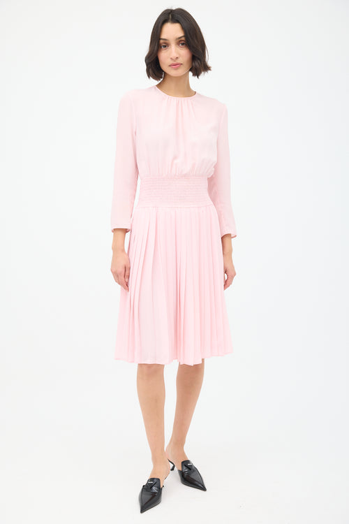 Prada Pink Smocked 
Pleated Midi Dress