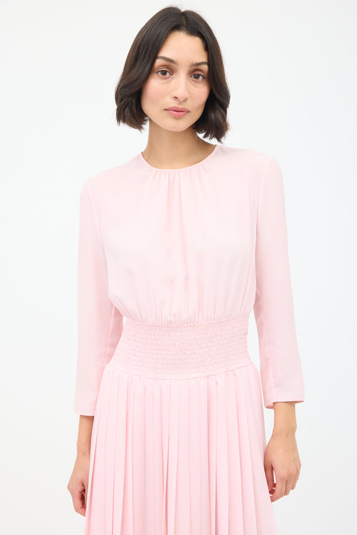 Prada Pink Smocked 
Pleated Midi Dress