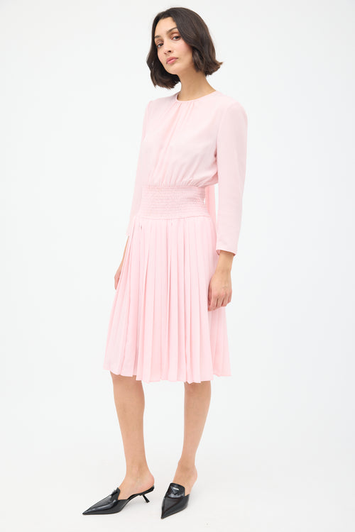 Prada Pink Smocked 
Pleated Midi Dress