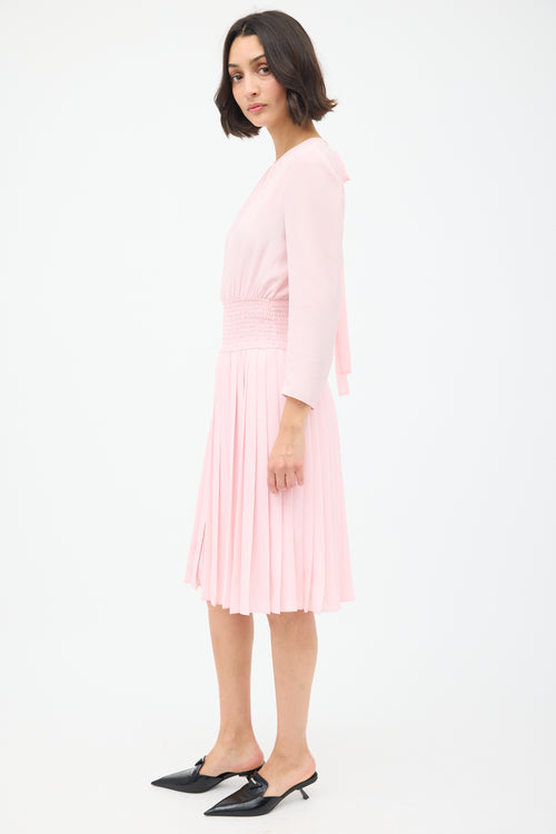 Prada Pink Smocked 
Pleated Midi Dress