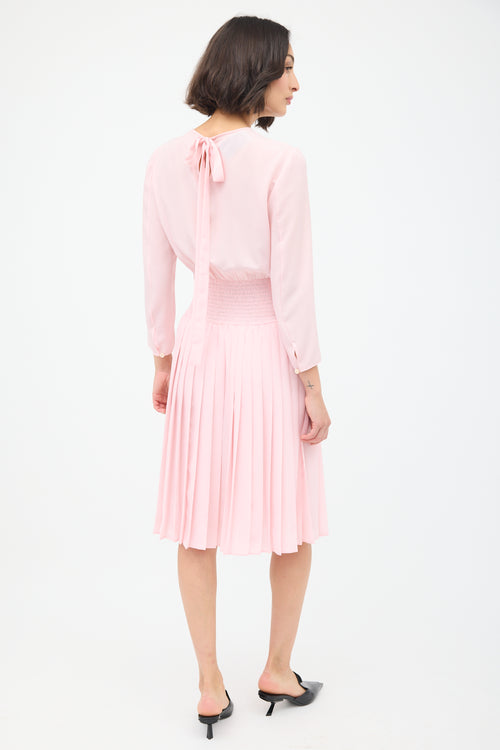 Prada Pink Smocked 
Pleated Midi Dress