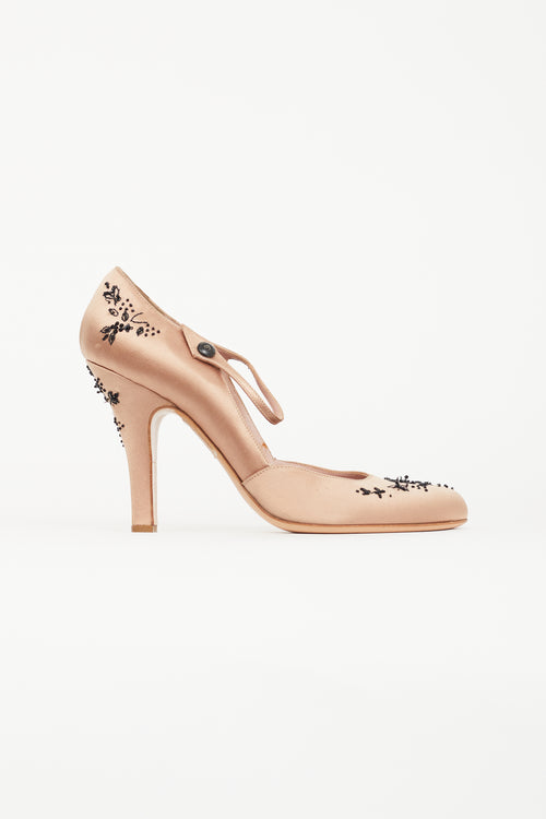 Prada Pink Satin Embellished Mary Jane Heel