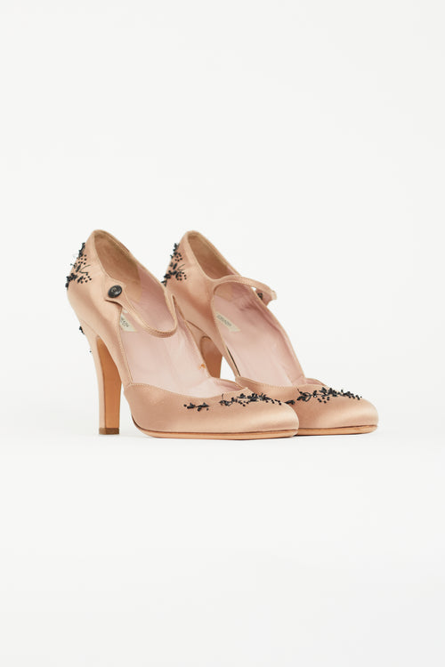 Prada Pink Satin Embellished Mary Jane Heel