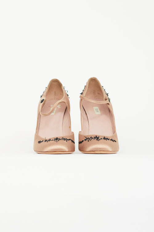 Prada Pink Satin Embellished Mary Jane Heel