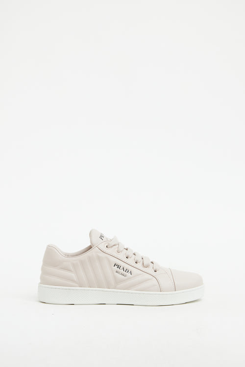 Prada Pink Leather Embossed Low Top Sneaker