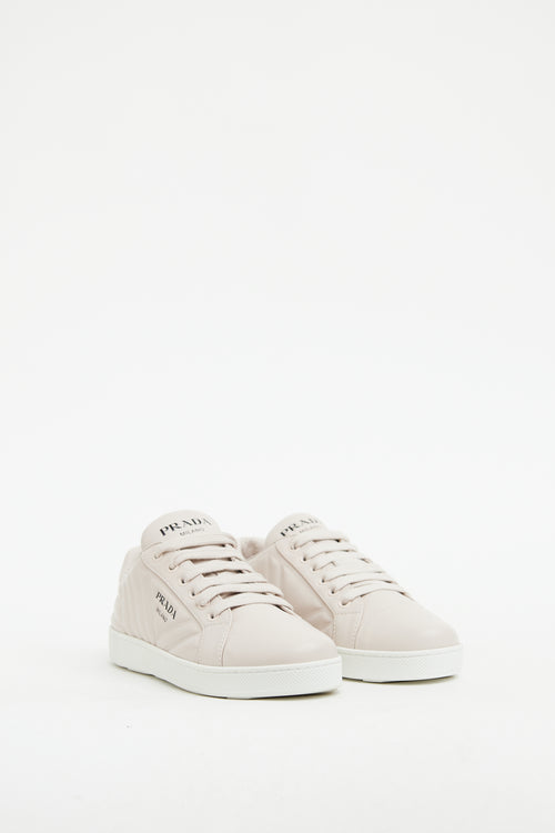 Prada Pink Leather Embossed Low Top Sneaker