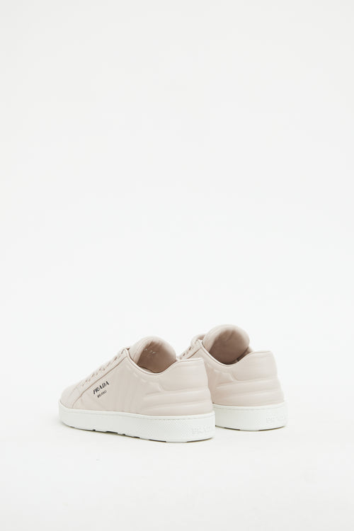 Prada Pink Leather Embossed Low Top Sneaker