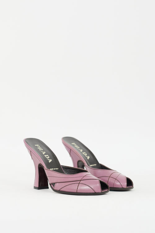 Prada Purple Leather Peep Toe Heeled Mule