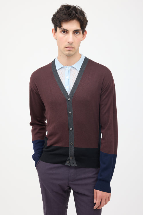 Prada Purple 
Multi Wool Cardigan