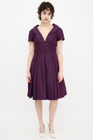 Prada Purple V-Neck Pleated Dress