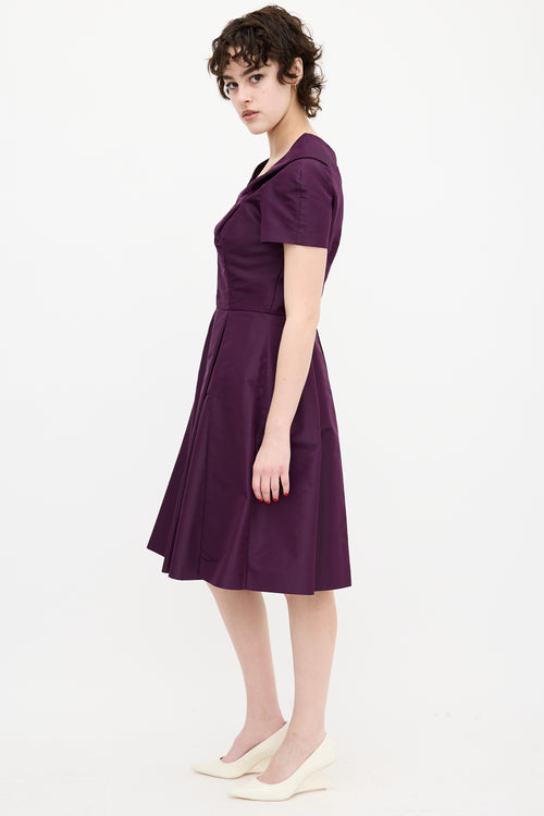 Prada Purple V-Neck Pleated Dress