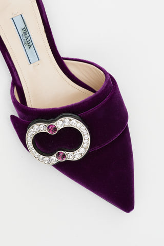 Prada Purple Velvet Brooch Mule