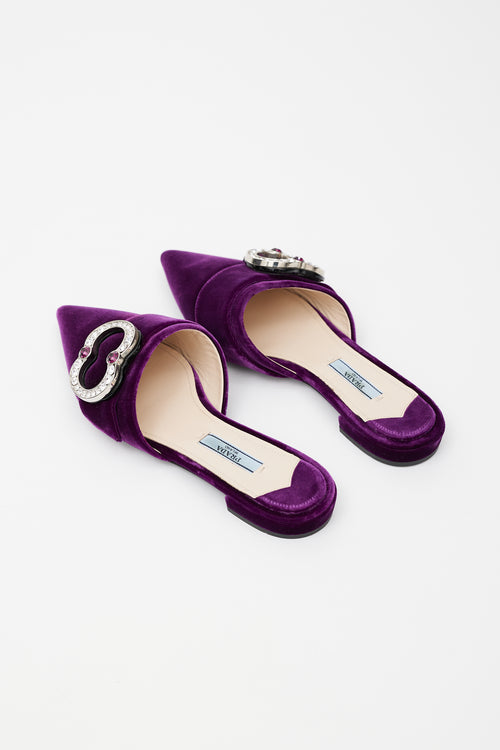 Prada Purple Velvet Brooch Mule