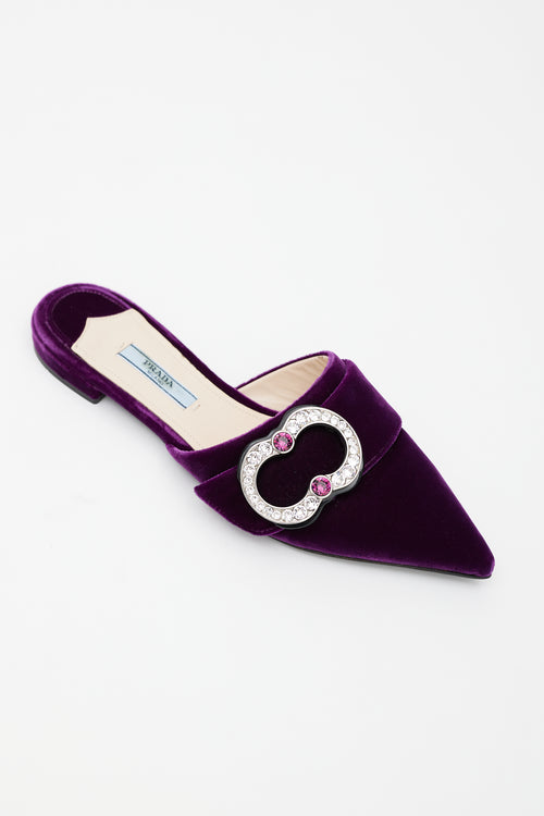 Prada Purple Velvet Brooch Mule