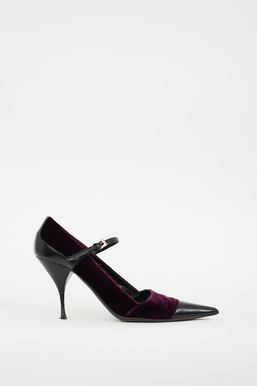 Prada Purple Velvet 
Black Leather  Pump