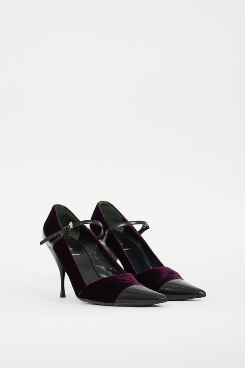 Prada Purple Velvet 
Black Leather  Pump