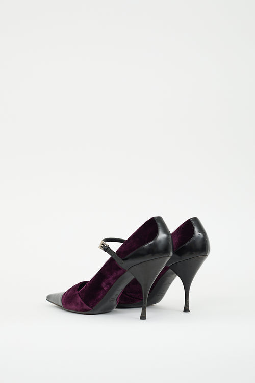 Prada Purple Velvet 
Black Leather  Pump