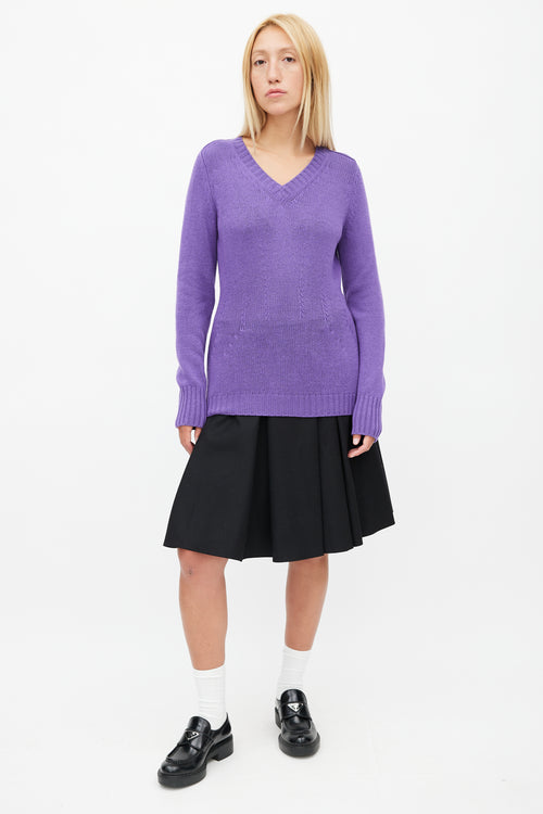 Prada Purple Wool Flared Knit Sweater