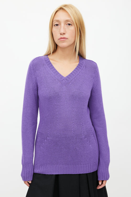 Prada Purple Wool Flared Knit Sweater