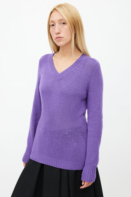 Prada Purple Wool Flared Knit Sweater